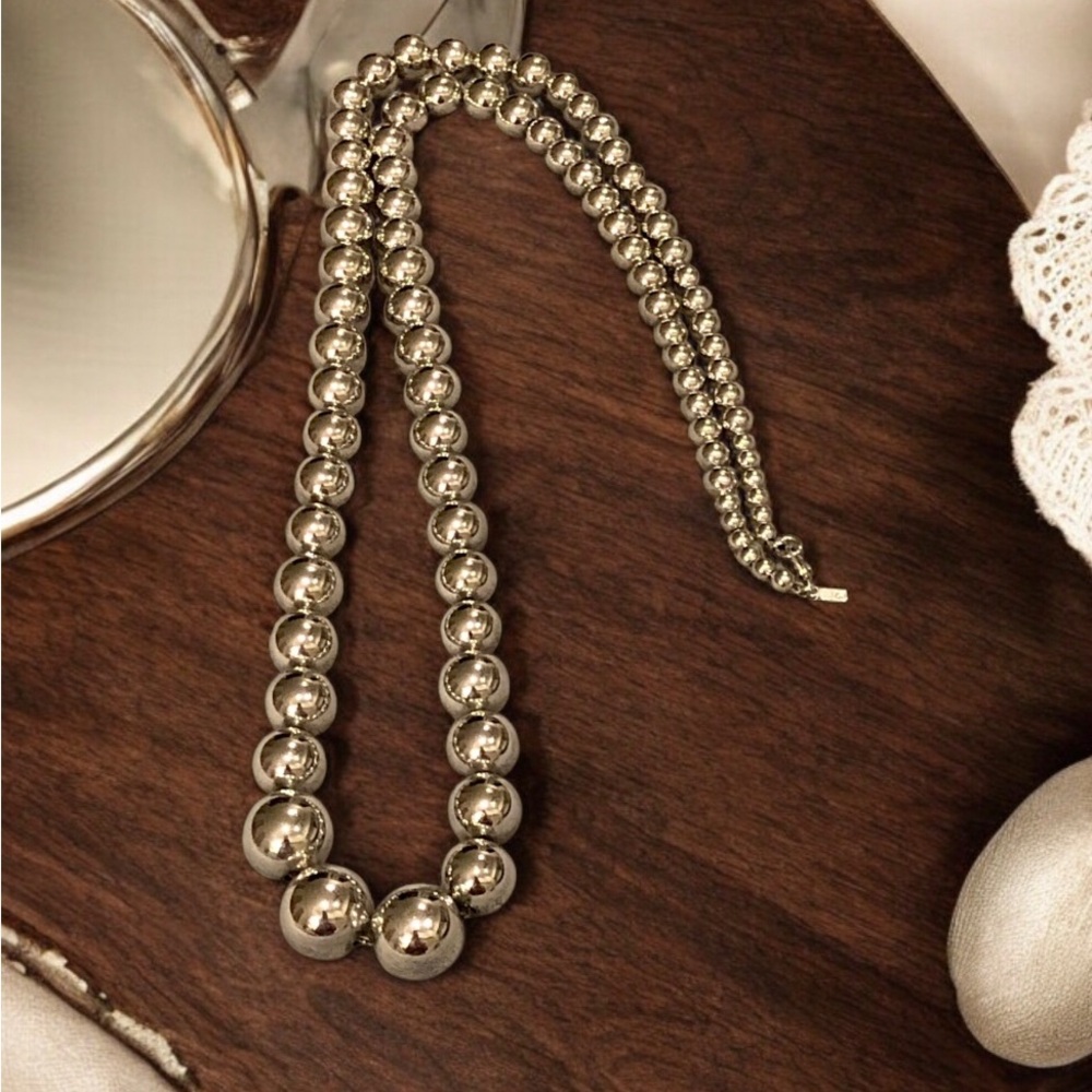 Vintage Signed Monet Graduated Silver Toned Beaded Single Strand Necklace